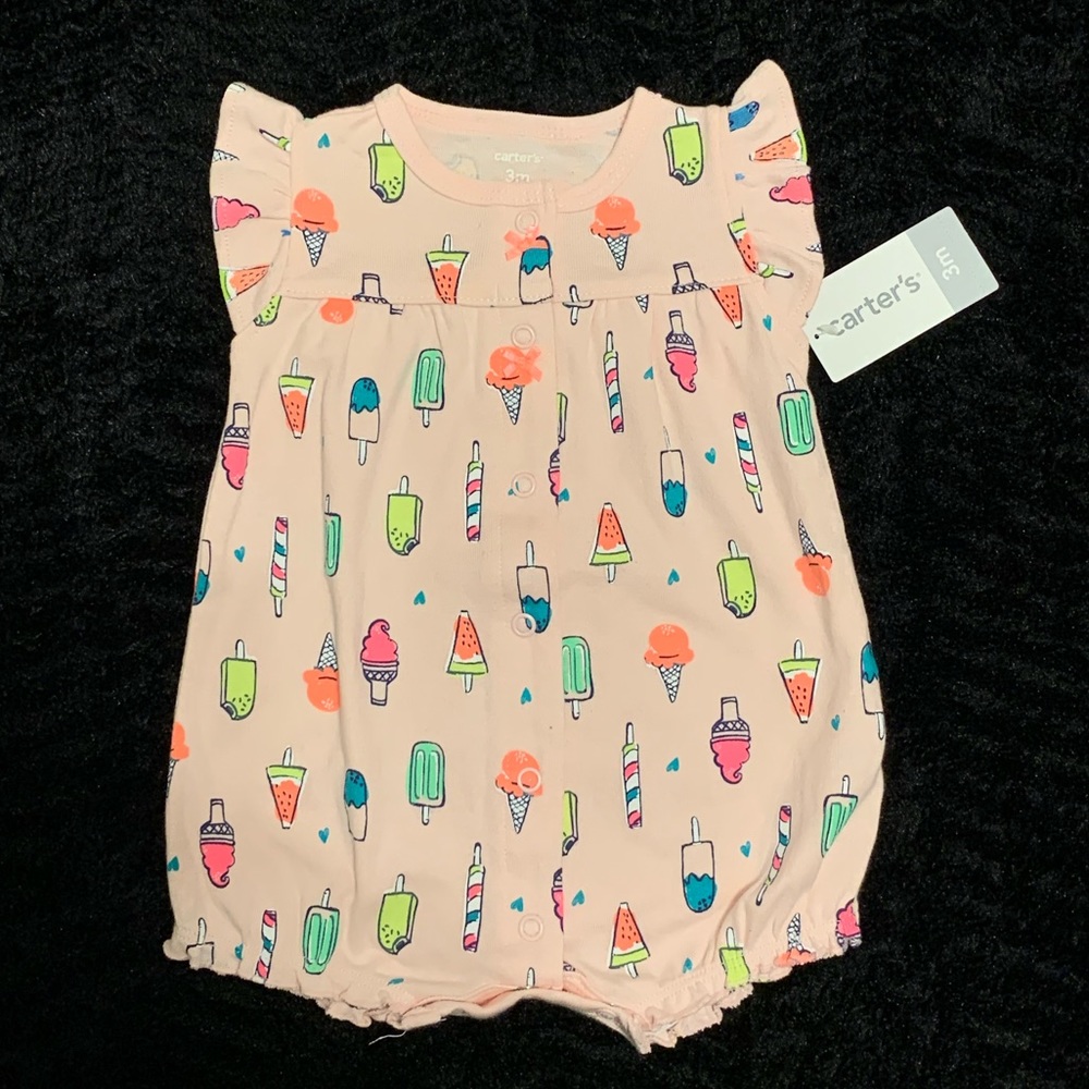 🟣 CARTER’S BABY GIRL ROMPER WITH ICE CREAM PRINT